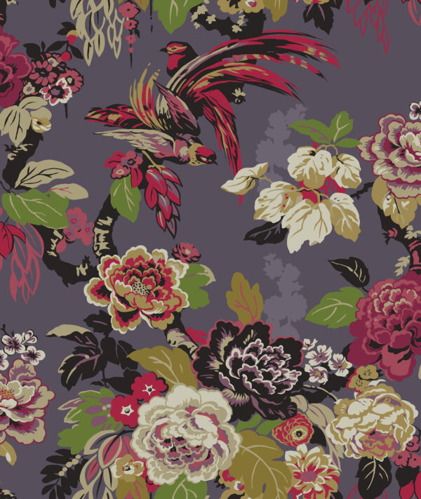 The Design Archives, the Birchwood Collection, Grand Floral in Mulberry.