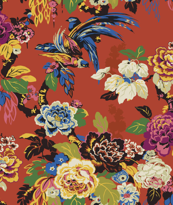 The Design Archives, the Birchwood Collection, Grand Floral in Vermillion.